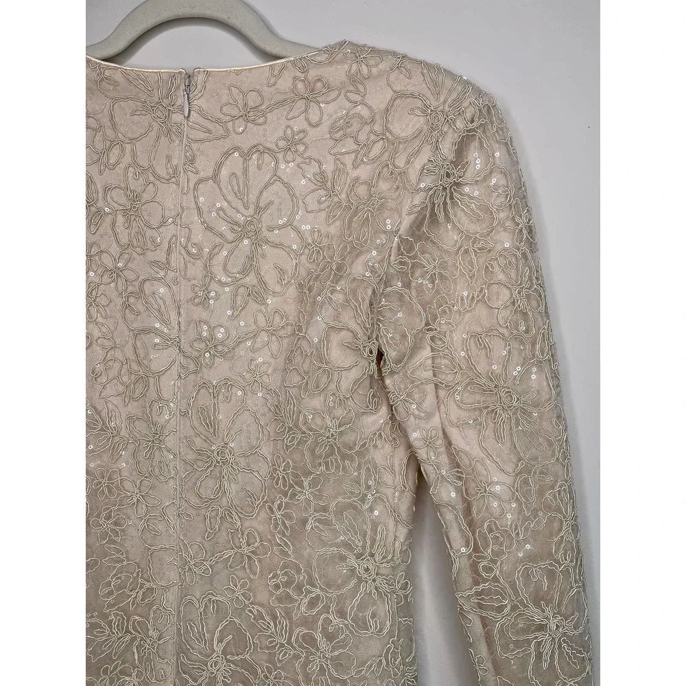 NWT TADASHI SHOJI Plunge Neck Long Sleeve Jacquard Floral Sequin Minidress 6 - Picture 10 of 16